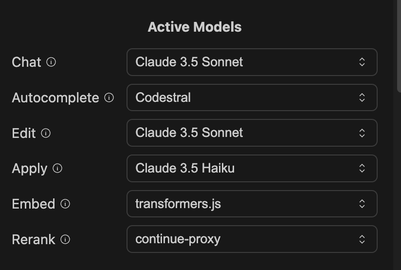 Settings Active Models Section